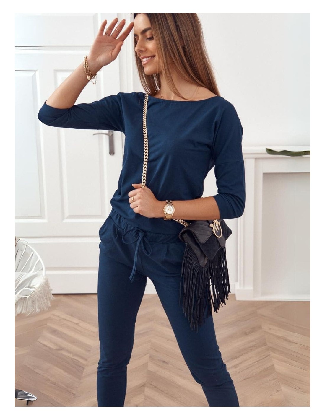 Women\'s jumpsuit fastened with a zipper at the back, navy blue 2401 - Online store - Boutique